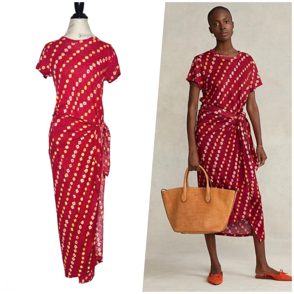 Denim & Supply Ralph Lauren | Women | Red Bandhani Linen Faux Wrap Dress | Small